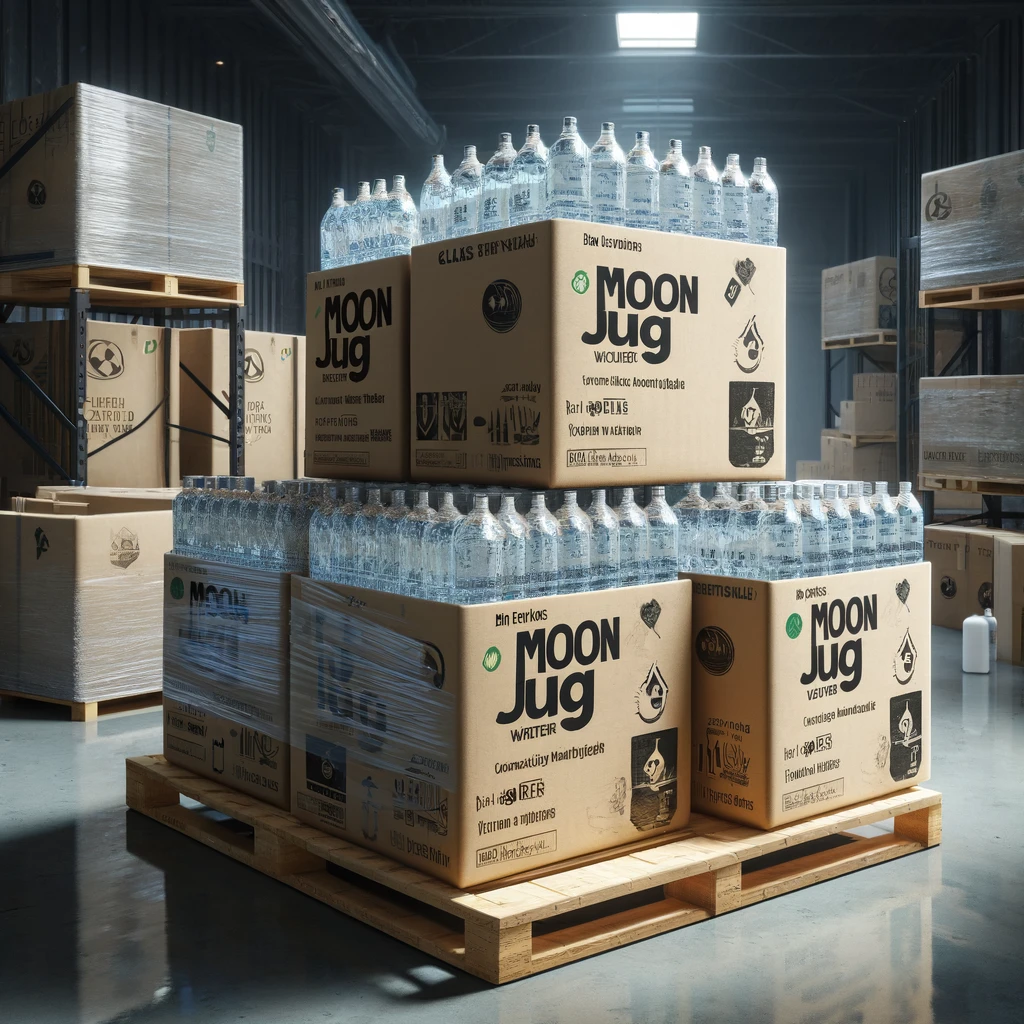 PALLET of MoonJug 16 oz 12-pk cases - 1,296 bottles per pallet, APPROVED VENDORS/WHOLESALE DISTRIBUTORS ONLY